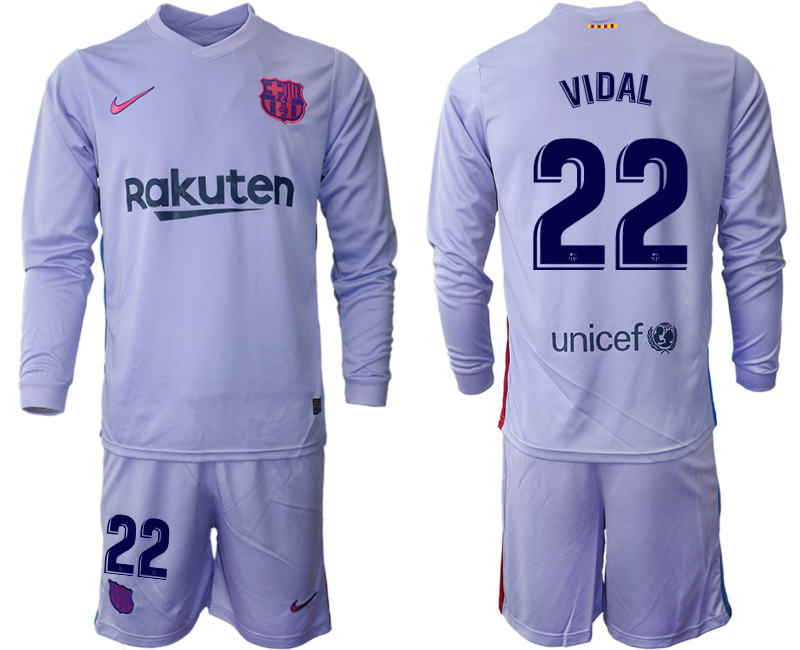 Men 2021-2022 Club Barcelona Second away purple Long Sleeve #22 Soccer Jersey->barcelona jersey->Soccer Club Jersey